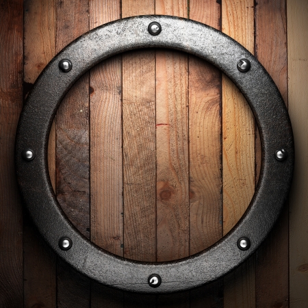 metal on wooden wallの写真素材
