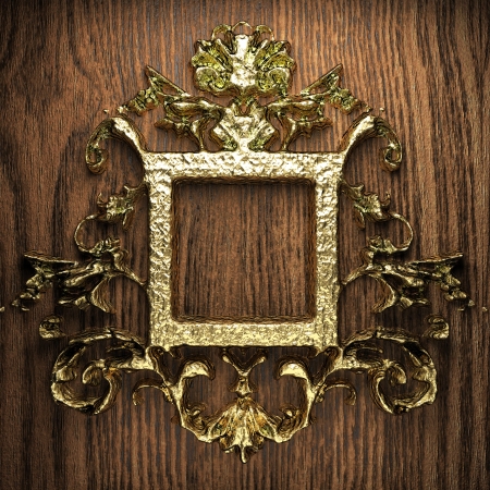 vintage golden frame on the wallの写真素材
