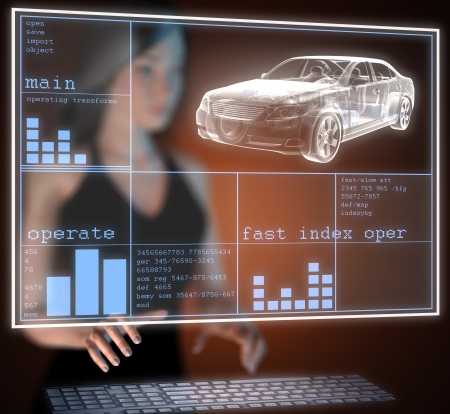 transparent car concept on hologramの写真素材