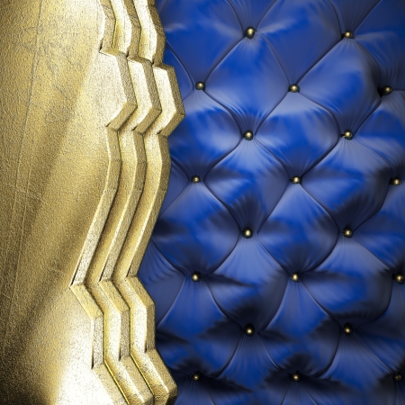 gold on blue fabric backgroundの写真素材