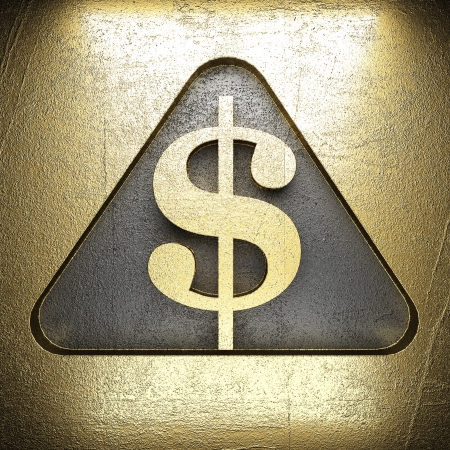 golden sign on steel wallの写真素材
