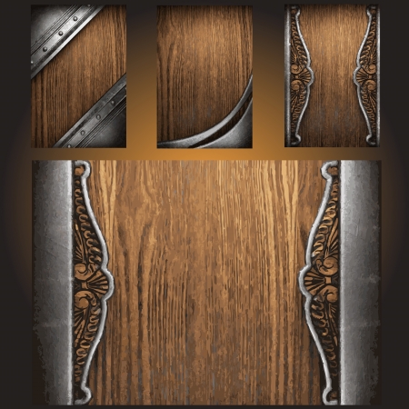 Vector metal on wood background setのイラスト素材