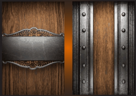 Vector metal on wood background setのイラスト素材