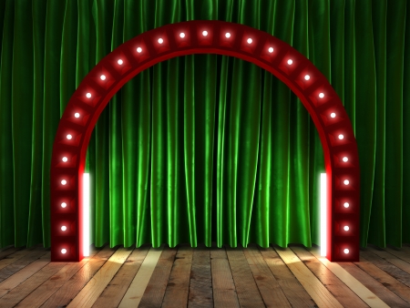green fabrick curtain on stageの写真素材