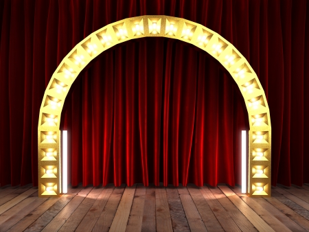 red fabrick curtain with gold on stageの写真素材