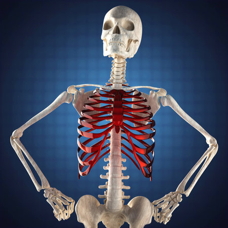 human skeleton model on blue background