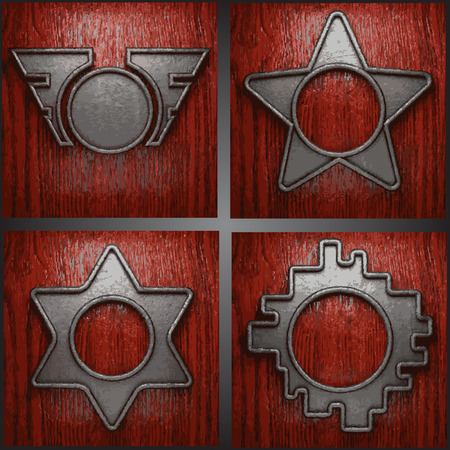 Vector metal on wood background setのイラスト素材