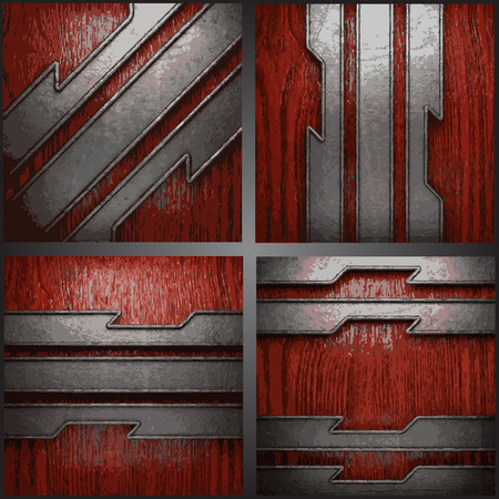 Vector metal on wood background setのイラスト素材