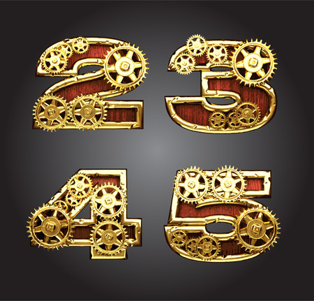 vector wooden figure with gears alphabet setのイラスト素材