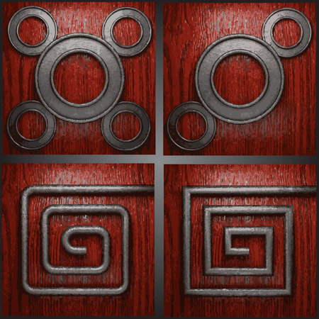 Vector metal on wood background setのイラスト素材
