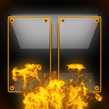 hot black metal background with fireの写真素材