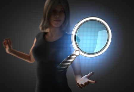 woman and futusistic hologram on handの写真素材