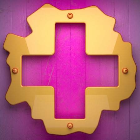 yellow metal and pink wood backgroundの写真素材