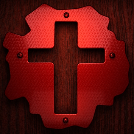 red pollished metal on wooden bachkroundの写真素材