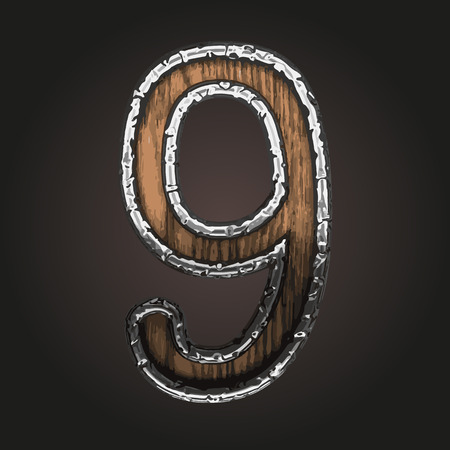 9 vector metal letter with woodのイラスト素材