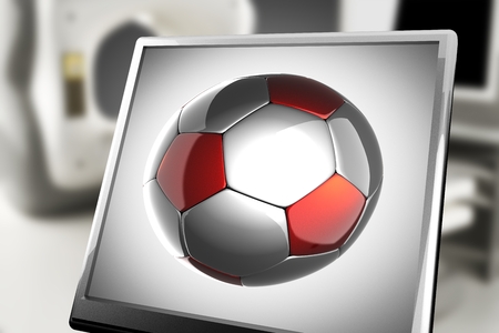 soccer ball on monitor in laboratoryの写真素材