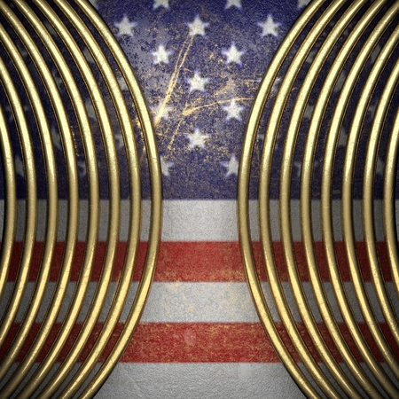 golden background painted to US flagの写真素材