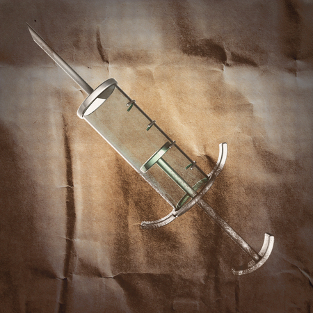 Glass syringe painted on paperの写真素材