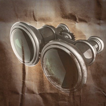 Retro metallic binocular  painted on paperの写真素材