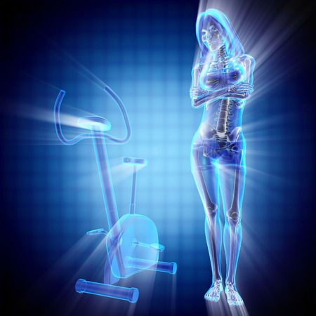 woman bones radiography in gym roomの写真素材