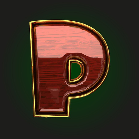 p vector golden letter with red woodのイラスト素材