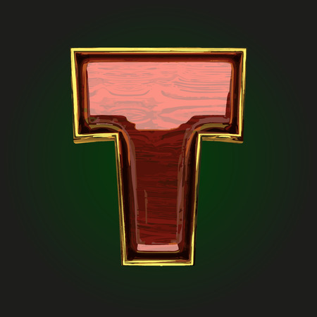 t vector golden letter with red woodのイラスト素材