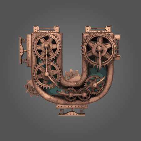 u vector rusted letter with gearsのイラスト素材