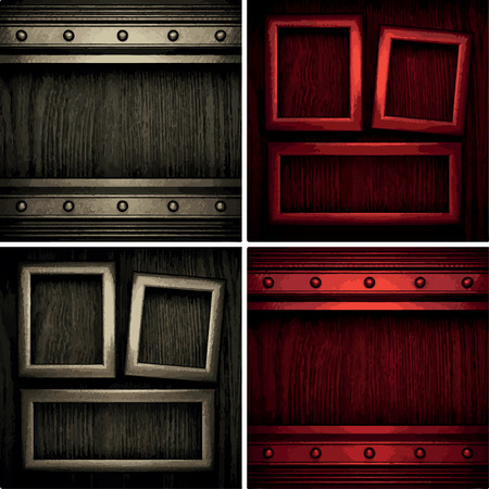 polished metal on wooden background setのイラスト素材