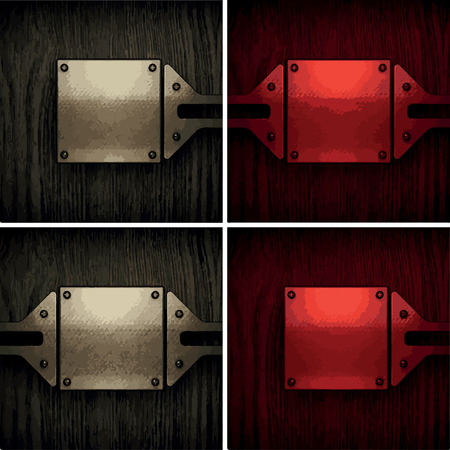 vector pollished metal on wooden background setのイラスト素材