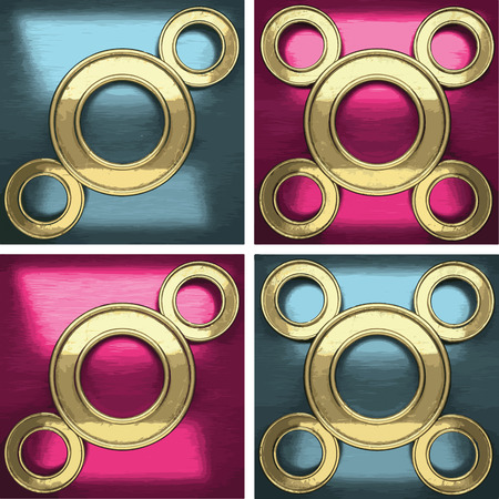 vector metal background set with golden elementのイラスト素材