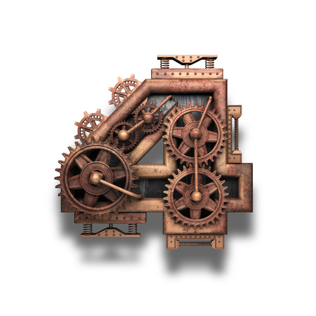 4 rusted letter with gears on whiteの写真素材
