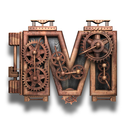 m rusted letter with gears on whiteの写真素材