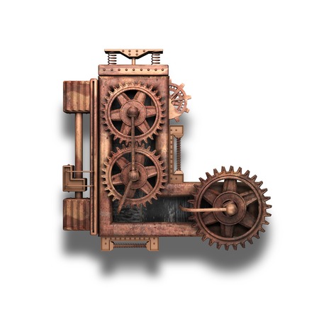 l rusted letter with gears on whiteの写真素材