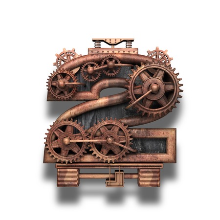 2 rusted letter with gears on whiteの写真素材