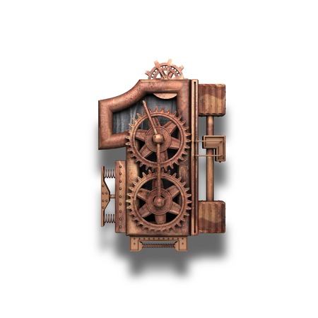 1 rusted letter with gears on whiteの写真素材