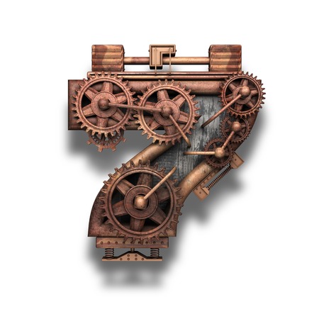 7 rusted letter with gears on whiteの写真素材