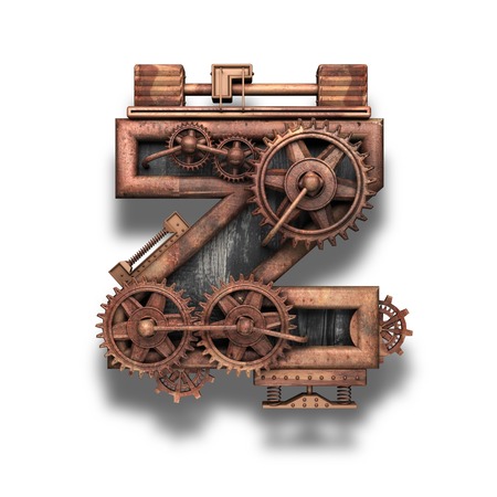 z rusted letter with gears on whiteの写真素材