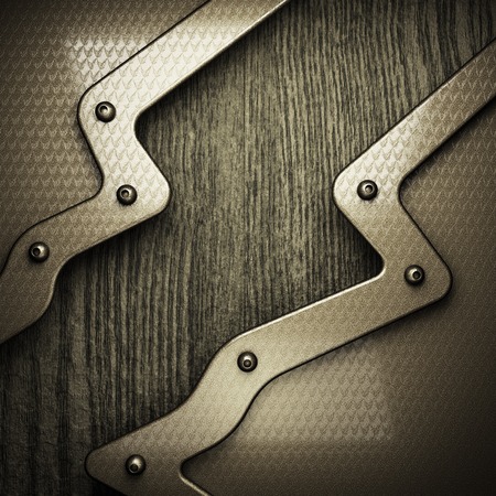 wooden background with metal elementの写真素材