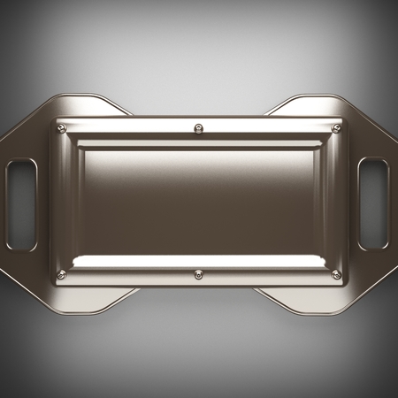 polished metal element on gray backgroundの写真素材