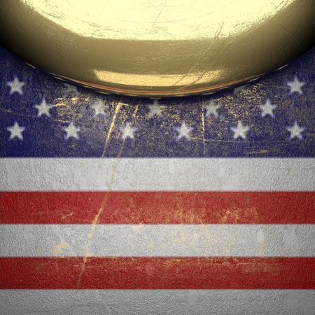 golden background painted to US flagの写真素材