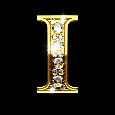 i isolated golden letters with diamonds on blackの写真素材