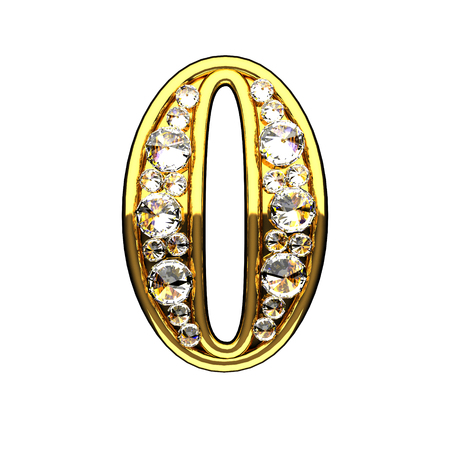 0 isolated golden letters with diamonds on whiteの写真素材