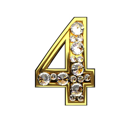 4 isolated golden letters with diamonds on whiteの写真素材