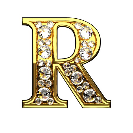r isolated golden letters with diamonds on white r isolated golden letters with diamonds on white