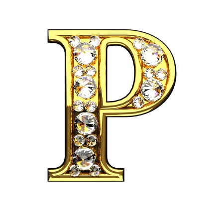 p isolated golden letters with diamonds on whiteの写真素材