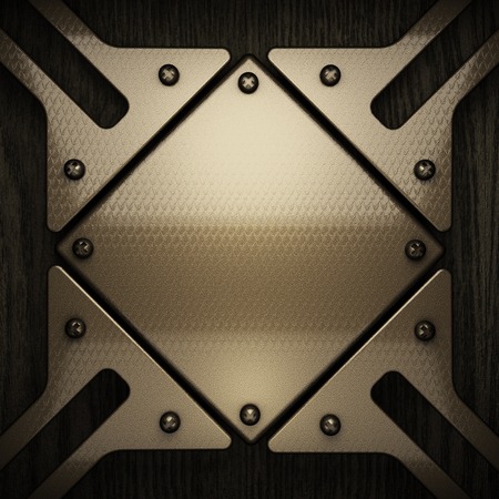 wooden background with metal element. 3D illustrationの写真素材