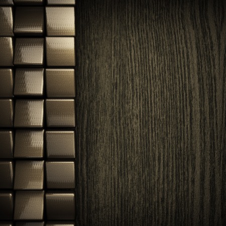 wooden background with metal element. 3D illustrationの写真素材