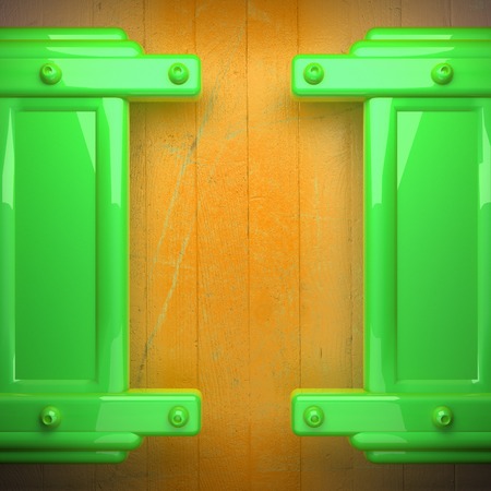 green metal and yellow wood background. 3D illustrationの写真素材