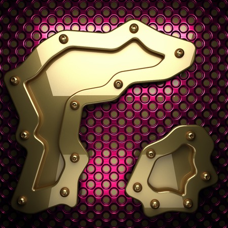 pink metal background with yellow element. 3D illustrationの写真素材