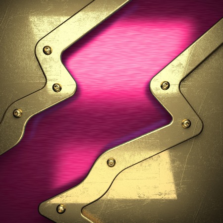 pink metal background with yellow element. 3D illustrationの写真素材